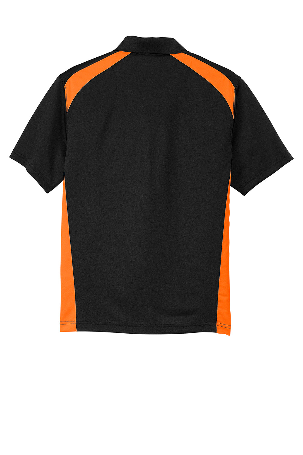 CornerStone CS416 Mens Select Moisture Wicking Short Sleeve Polo Shirt w/ Pocket Black/Shock Orange Flat Back