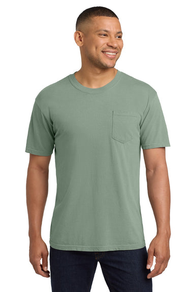 Comfort Colors 6030 Mens Short Sleeve Crewneck T-Shirt w/ Pocket Bay Green Model Front
