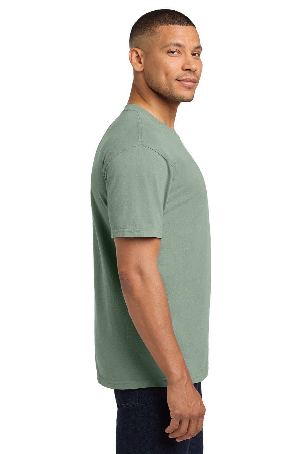 Comfort Colors 6030 Mens Short Sleeve Crewneck T-Shirt w/ Pocket Bay Green Model Side