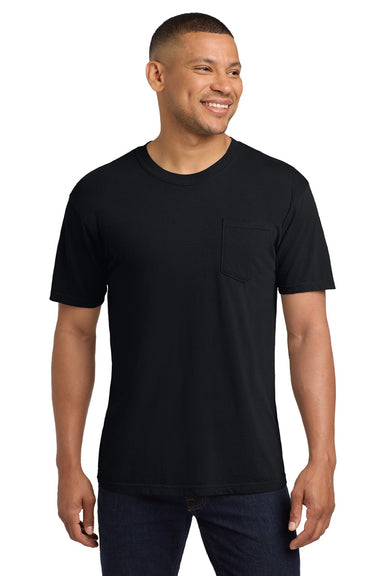 Comfort Colors 6030 Mens Short Sleeve Crewneck T-Shirt w/ Pocket Black Model Front