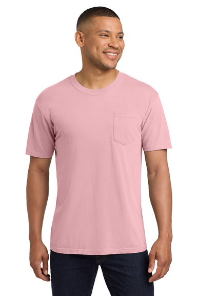 Comfort Colors 6030 Mens Short Sleeve Crewneck T-Shirt w/ Pocket Blossom Pink Model Front