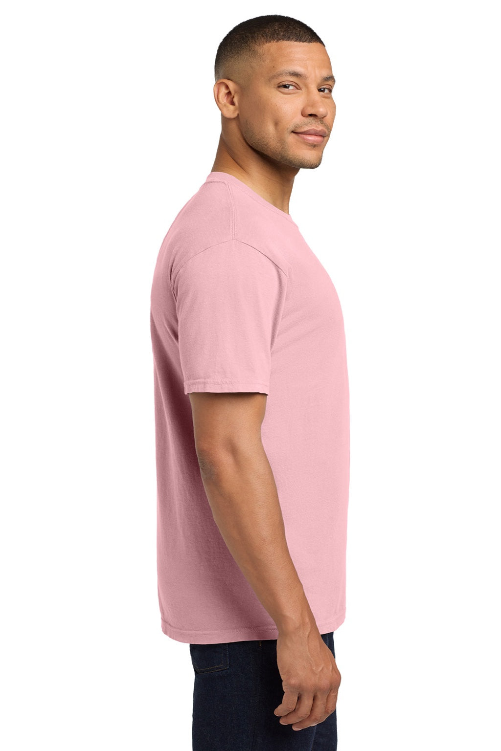 Comfort Colors 6030 Mens Short Sleeve Crewneck T-Shirt w/ Pocket Blossom Pink Model Side
