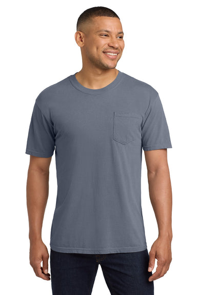 Comfort Colors 6030 Mens Short Sleeve Crewneck T-Shirt w/ Pocket Blue Jean Model Front