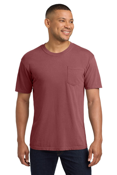 Comfort Colors 6030 Mens Short Sleeve Crewneck T-Shirt w/ Pocket Brick Red Model Front
