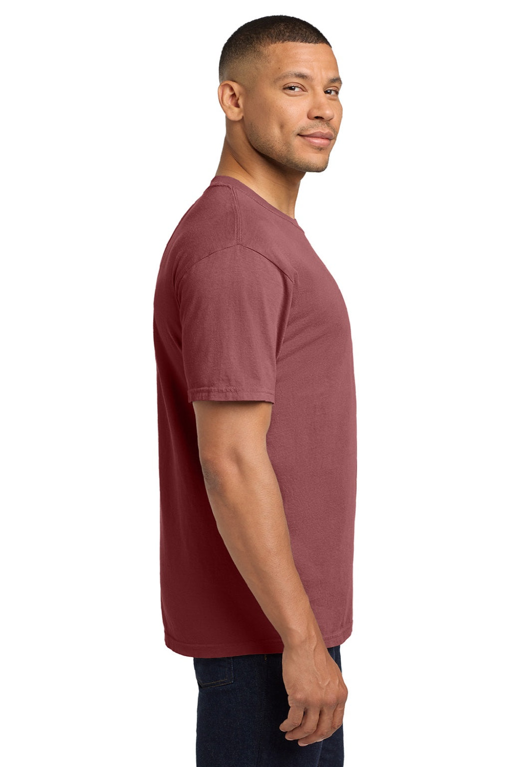 Comfort Colors 6030 Mens Short Sleeve Crewneck T-Shirt w/ Pocket Brick Red Model Side