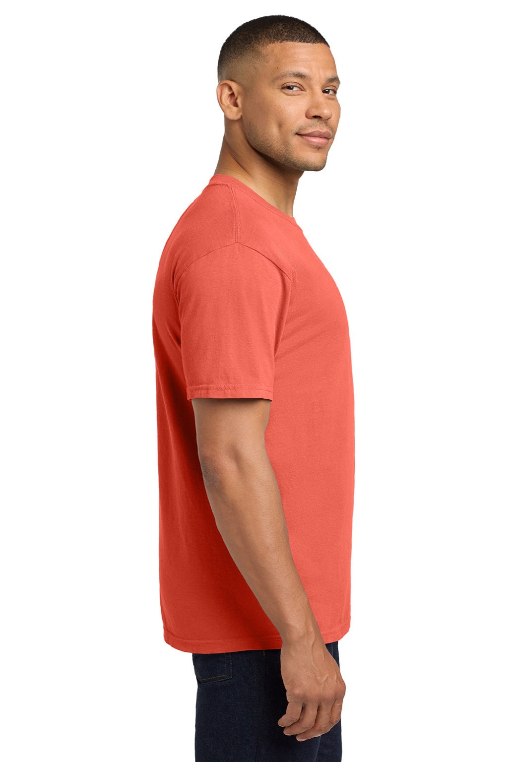 Comfort Colors 6030 Mens Short Sleeve Crewneck T-Shirt w/ Pocket Bright Salmon Model Side