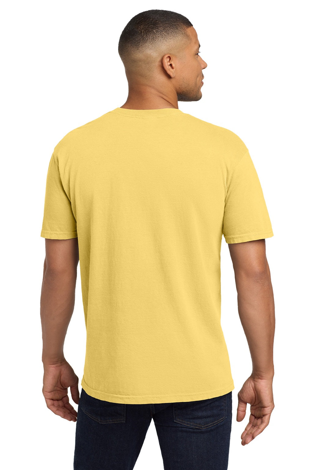 Comfort Colors 6030 Mens Short Sleeve Crewneck T-Shirt w/ Pocket Butter Yellow Model Back