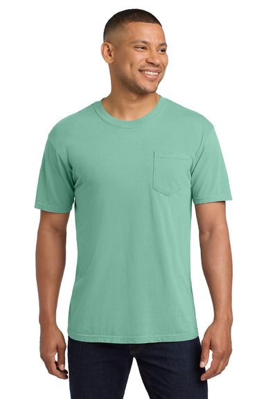Comfort Colors 6030 Mens Short Sleeve Crewneck T-Shirt w/ Pocket Chalky Mint Green Model Front