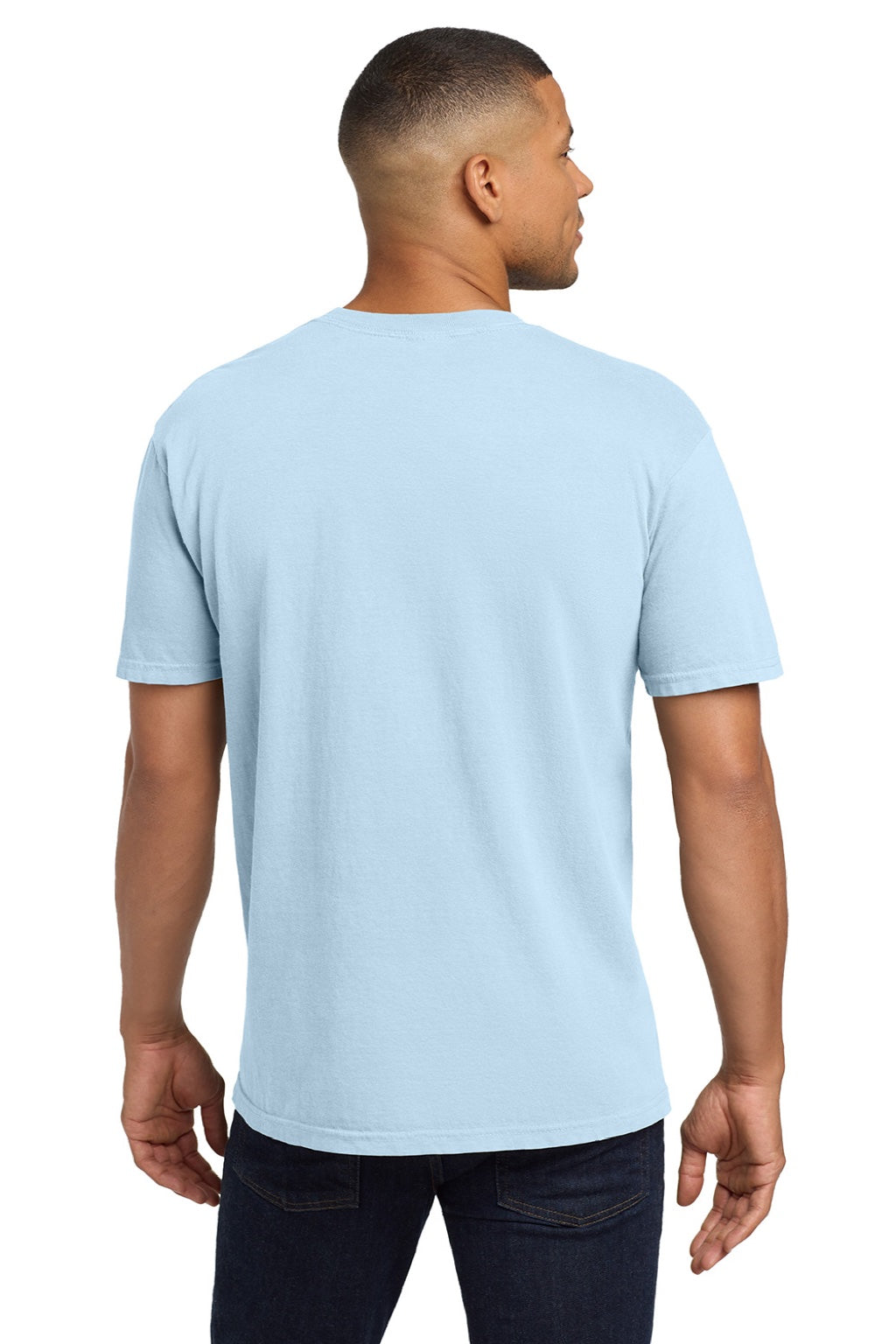 Comfort Colors 6030 Mens Short Sleeve Crewneck T-Shirt w/ Pocket Chambray Blue Model Back