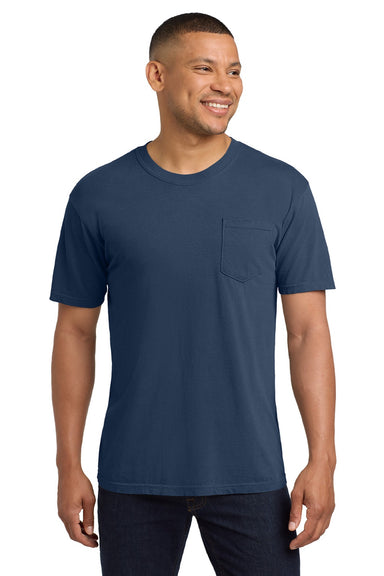 Comfort Colors 6030 Mens Short Sleeve Crewneck T-Shirt w/ Pocket China Blue Model Front