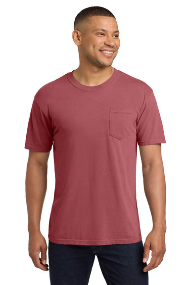 Comfort Colors 6030 Mens Short Sleeve Crewneck T-Shirt w/ Pocket Crimson Red Model Front