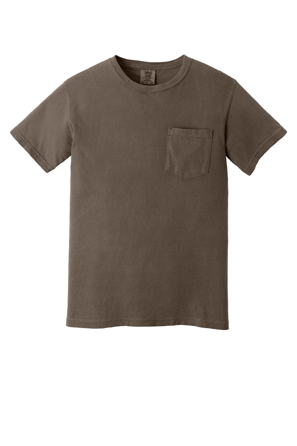 Comfort Colors 6030 Mens Short Sleeve Crewneck T-Shirt w/ Pocket Espresso Brown Flat Front