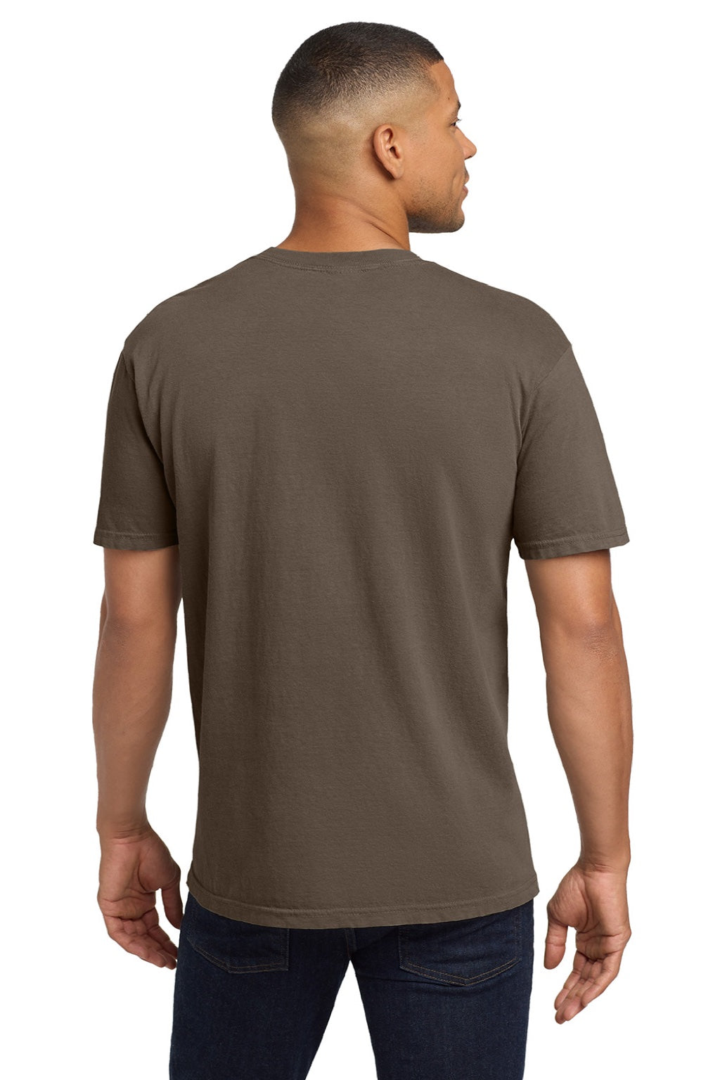 Comfort Colors 6030 Mens Short Sleeve Crewneck T-Shirt w/ Pocket Espresso Brown Model Back