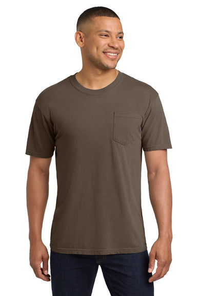 Comfort Colors 6030 Mens Short Sleeve Crewneck T-Shirt w/ Pocket Espresso Brown Model Front