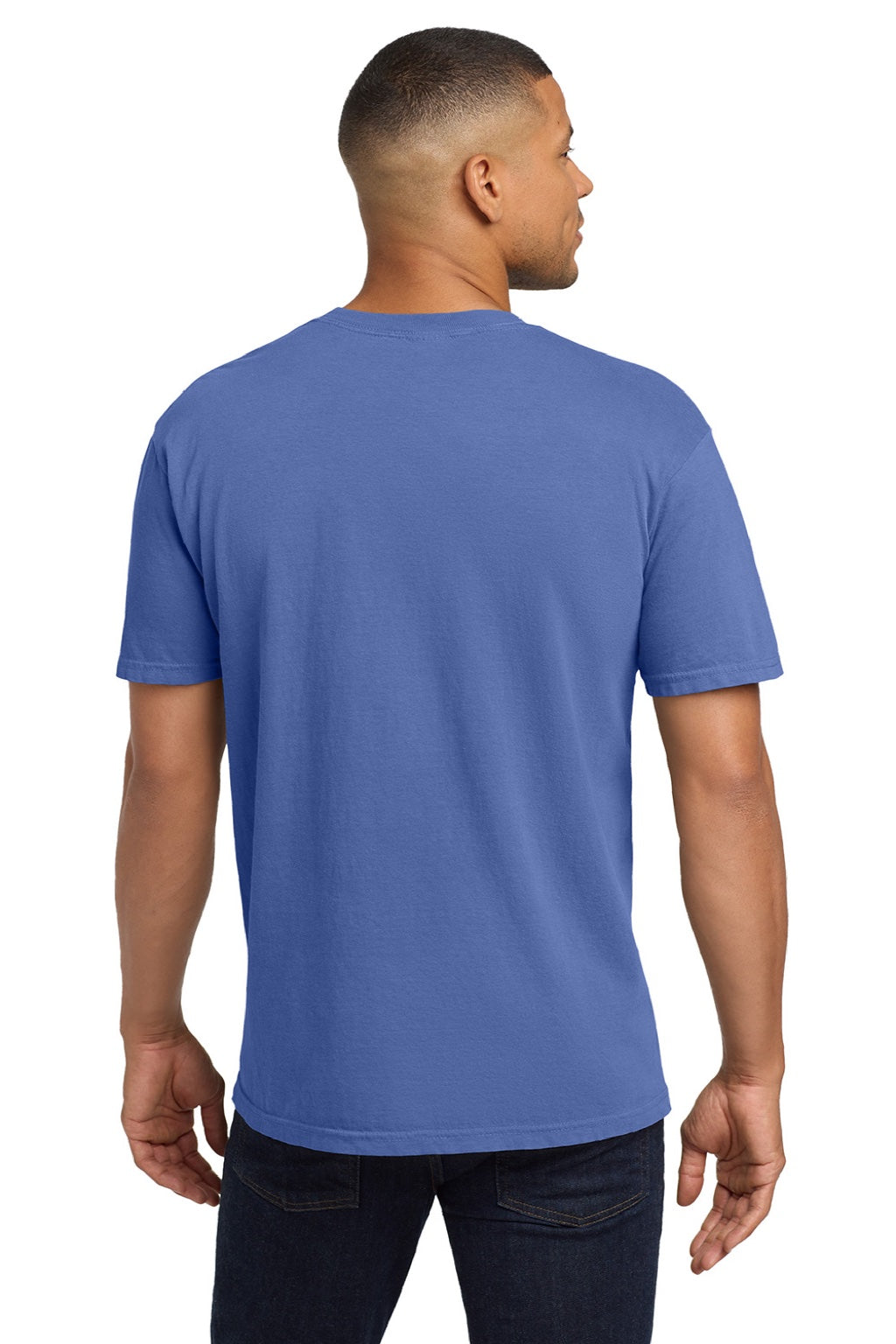Comfort Colors 6030 Mens Short Sleeve Crewneck T-Shirt w/ Pocket Flo Blue Model Back