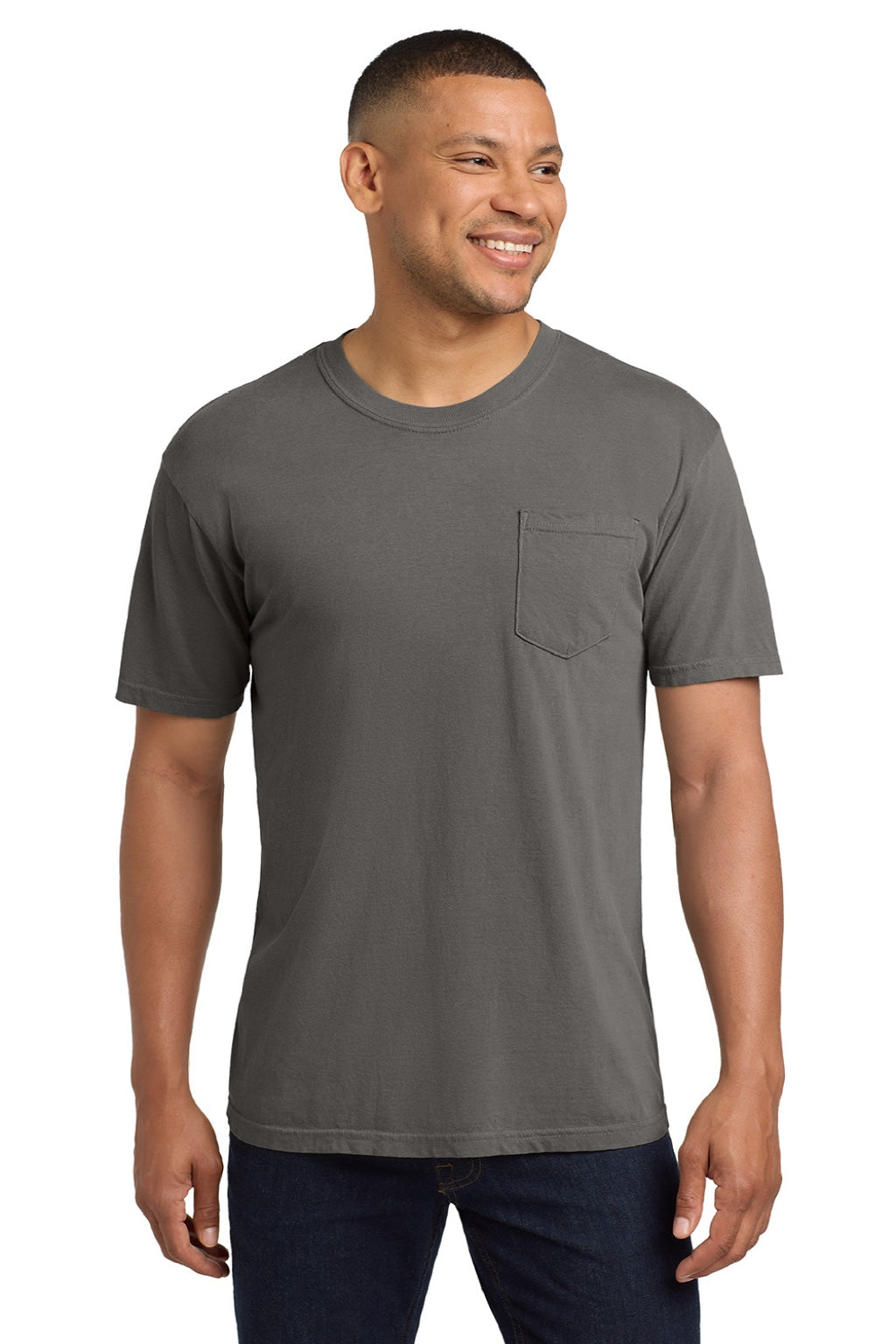 Comfort Colors 6030 Mens Short Sleeve Crewneck T-Shirt w/ Pocket Grey Model Front