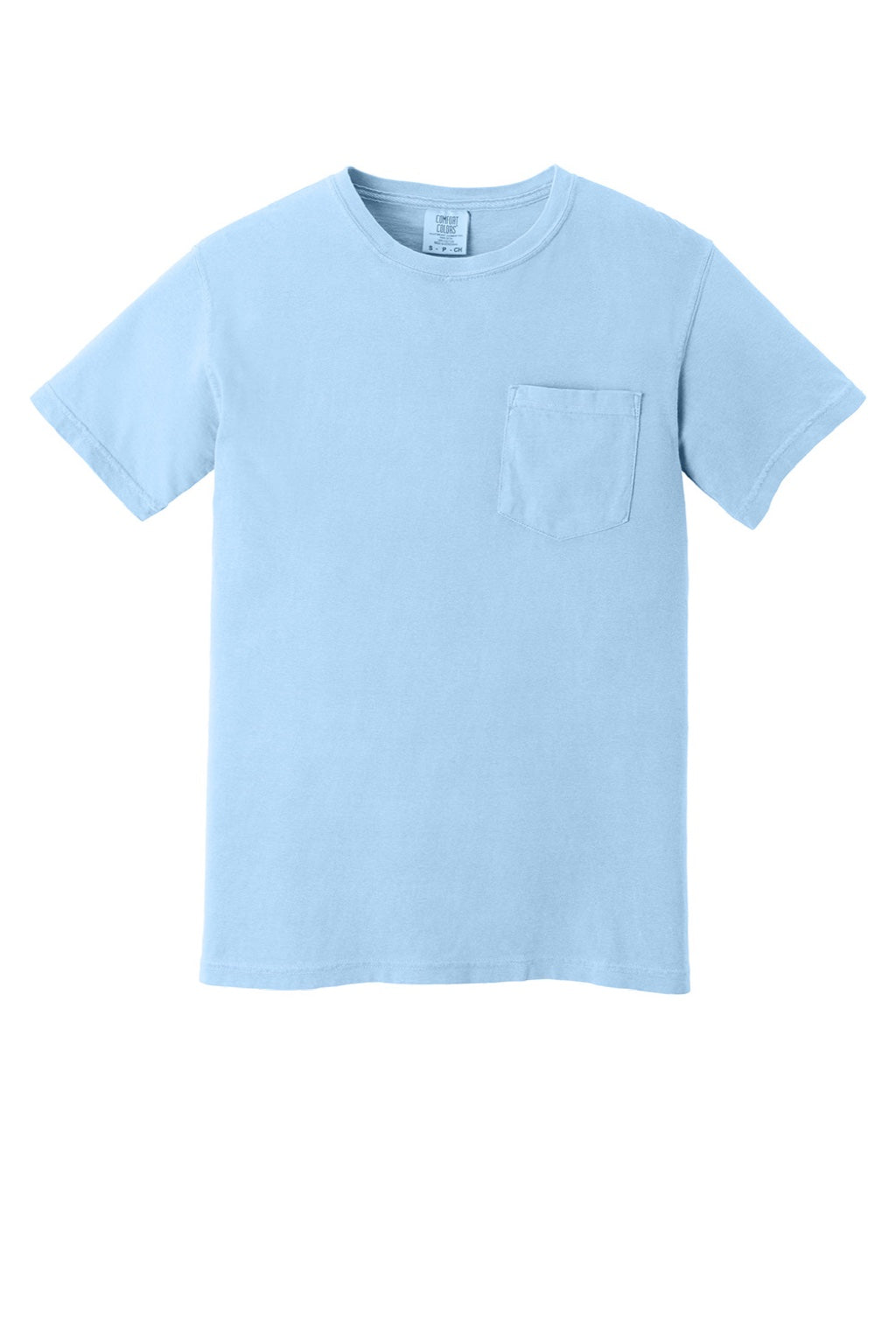 Comfort Colors 6030 Mens Short Sleeve Crewneck T-Shirt w/ Pocket Hydrangea Blue Flat Front