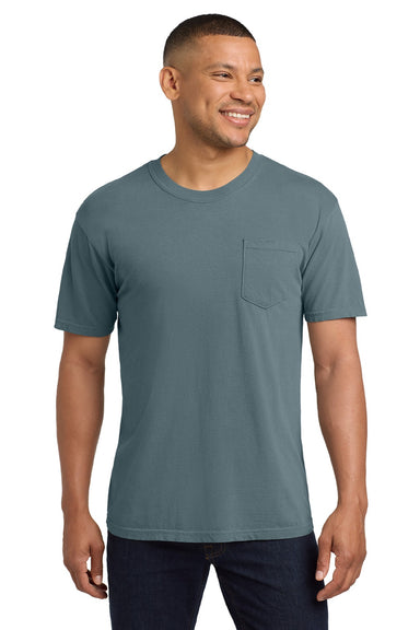 Comfort Colors 6030 Mens Short Sleeve Crewneck T-Shirt w/ Pocket Ice Blue Model Front