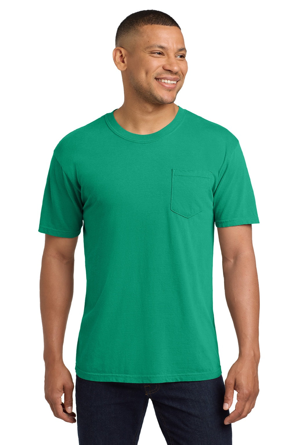 Comfort Colors 6030 Mens Short Sleeve Crewneck T-Shirt w/ Pocket Island Green Model Front