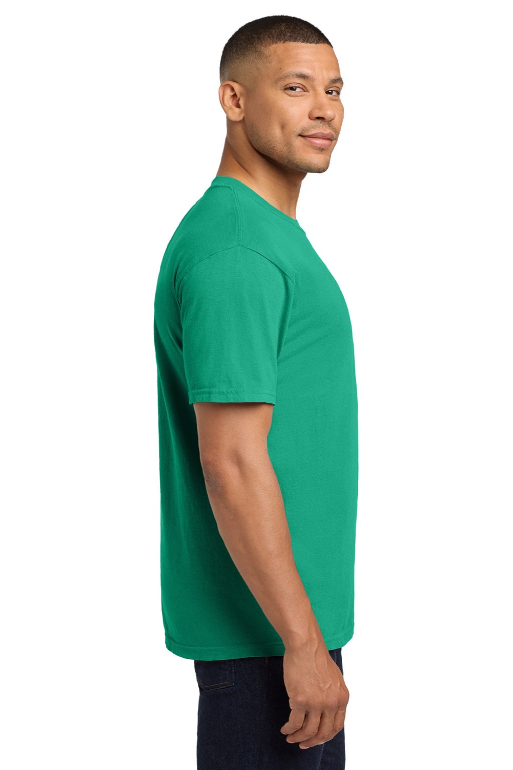 Comfort Colors 6030 Mens Short Sleeve Crewneck T-Shirt w/ Pocket Island Green Model Side