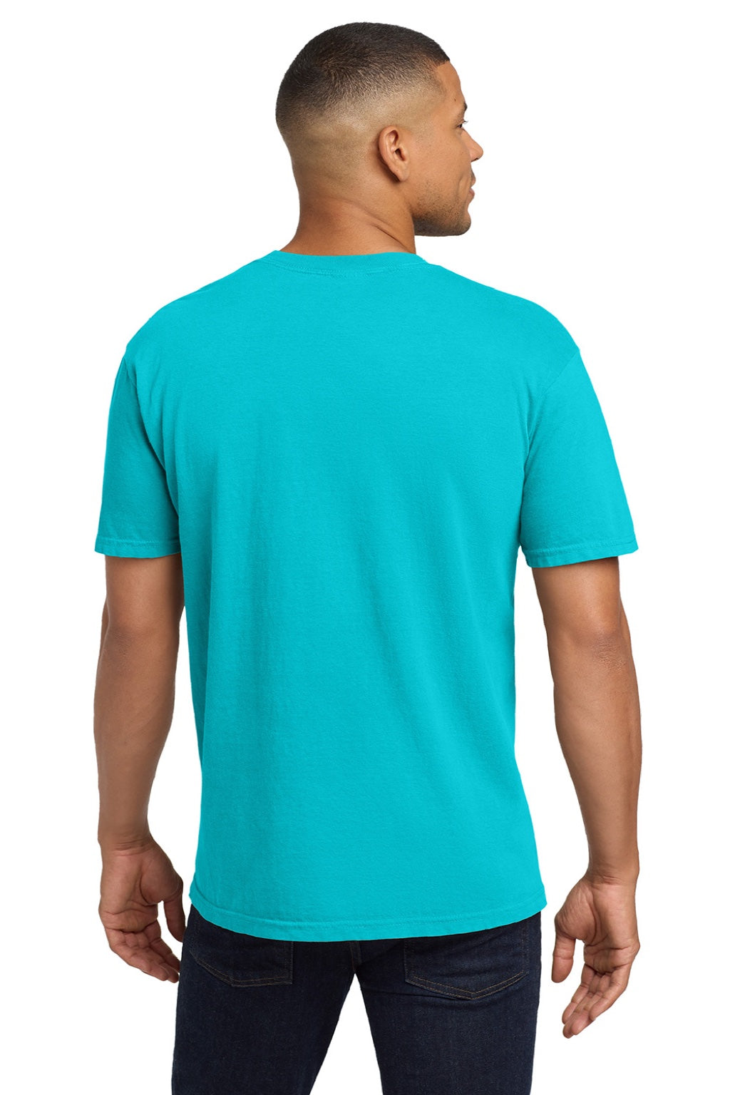 Comfort Colors 6030 Mens Short Sleeve Crewneck T-Shirt w/ Pocket Lagoon Blue Model Back
