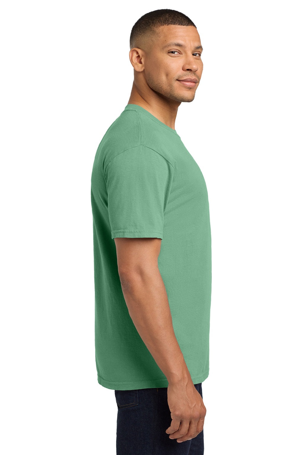Comfort Colors 6030 Mens Short Sleeve Crewneck T-Shirt w/ Pocket Light Green Model Side