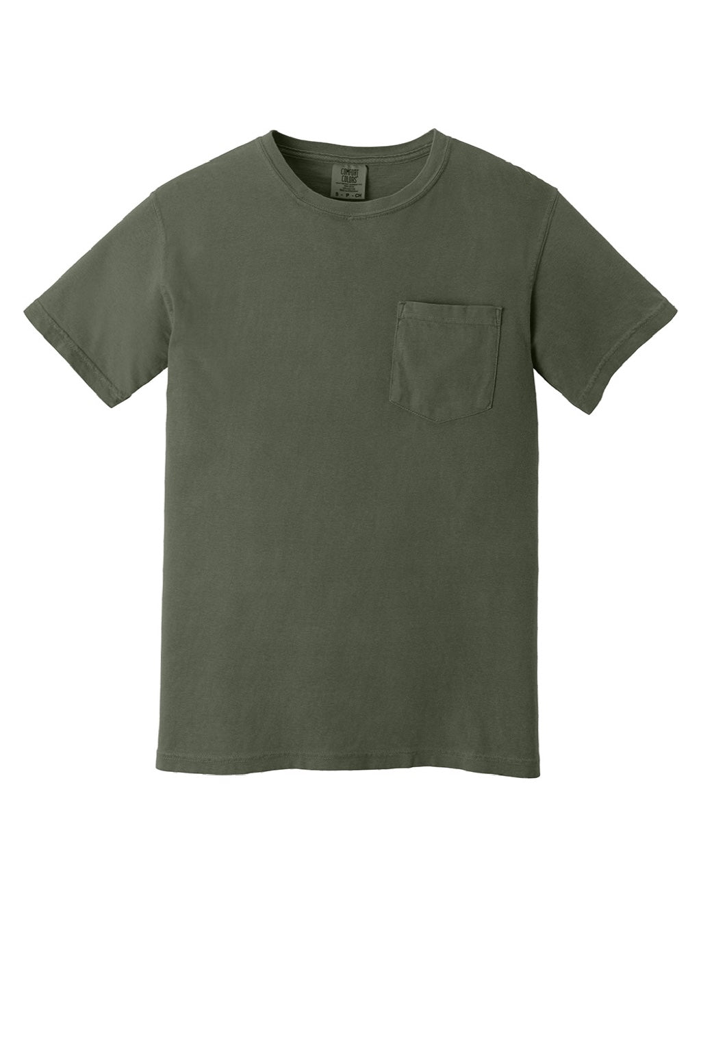 Comfort Colors 6030 Mens Short Sleeve Crewneck T-Shirt w/ Pocket Moss Green Flat Front