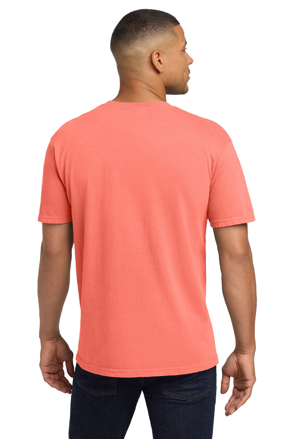 Comfort Colors 6030 Mens Short Sleeve Crewneck T-Shirt w/ Pocket Neon Red Orange Model Back