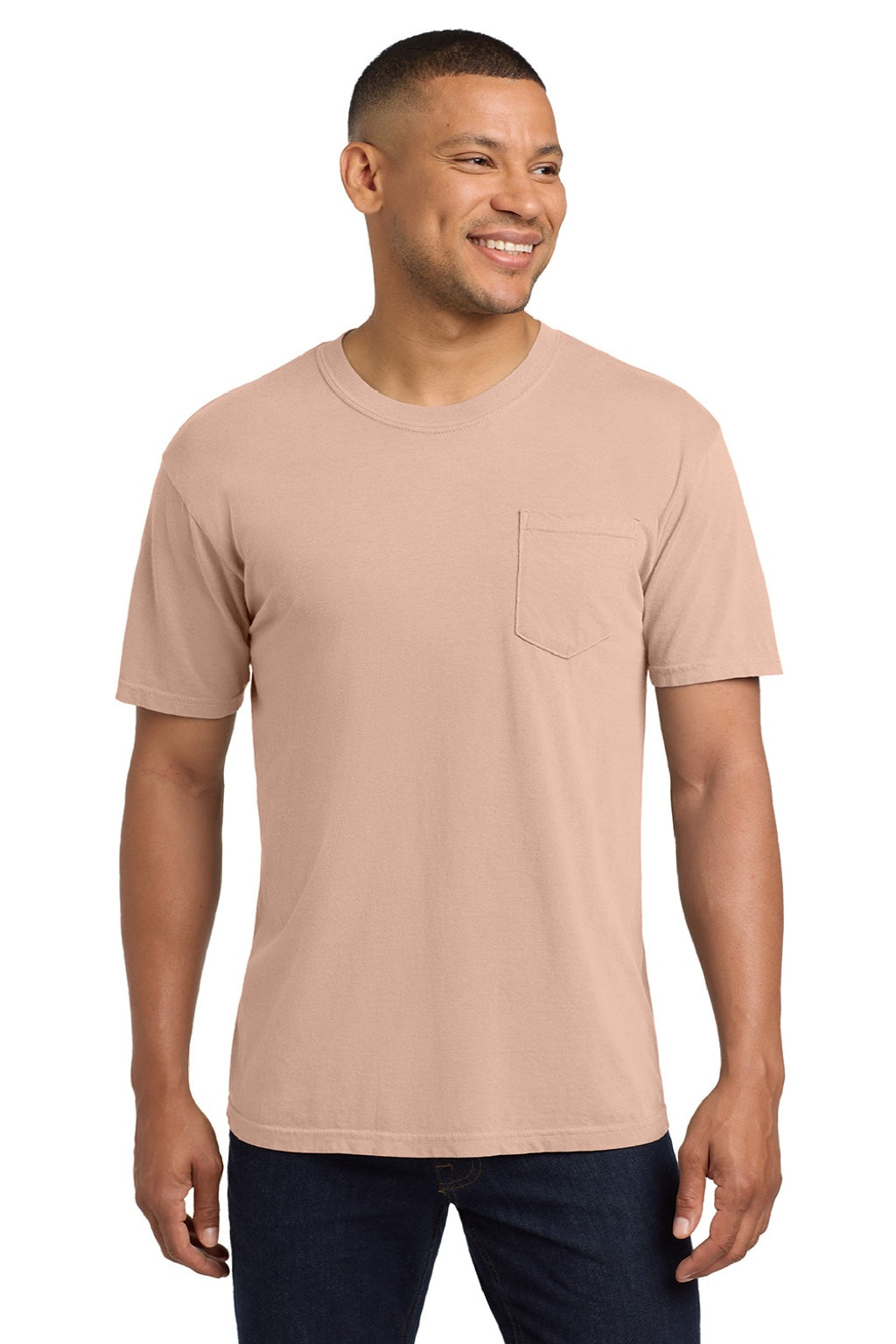 Comfort Colors 6030 Mens Short Sleeve Crewneck T-Shirt w/ Pocket Peachy Model Front