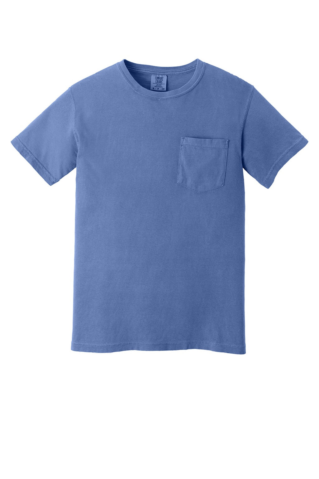 Comfort Colors 6030 Mens Short Sleeve Crewneck T-Shirt w/ Pocket Periwinkle Blue Flat Front