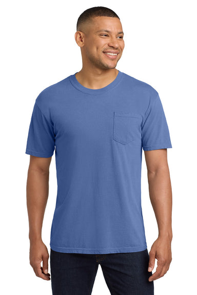 Comfort Colors 6030 Mens Short Sleeve Crewneck T-Shirt w/ Pocket Periwinkle Blue Model Front