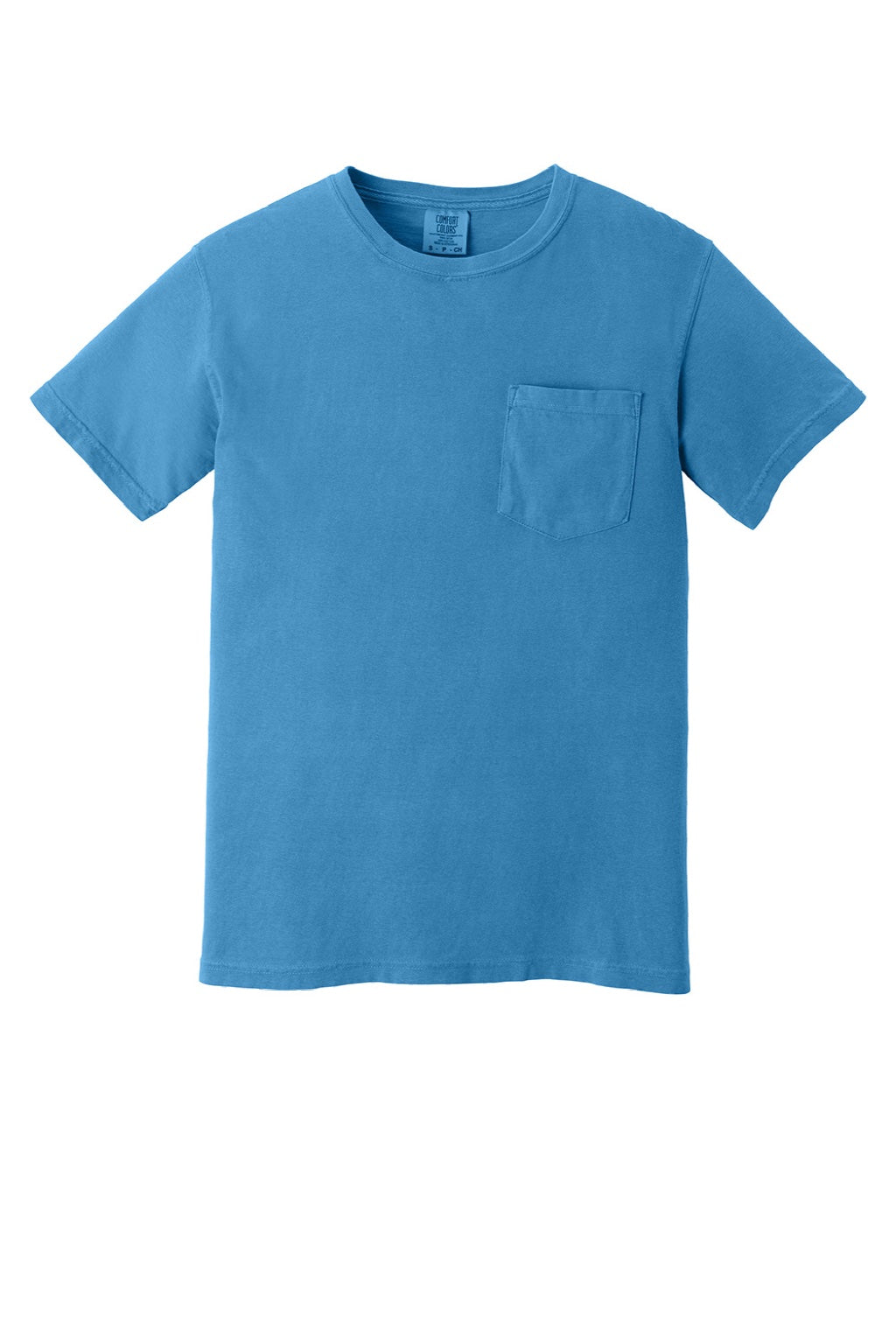 Comfort Colors 6030 Mens Short Sleeve Crewneck T-Shirt w/ Pocket Royal Caribe Blue Flat Front