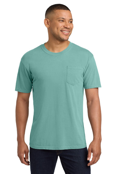 Comfort Colors 6030 Mens Short Sleeve Crewneck T-Shirt w/ Pocket Seafoam Green Model Front