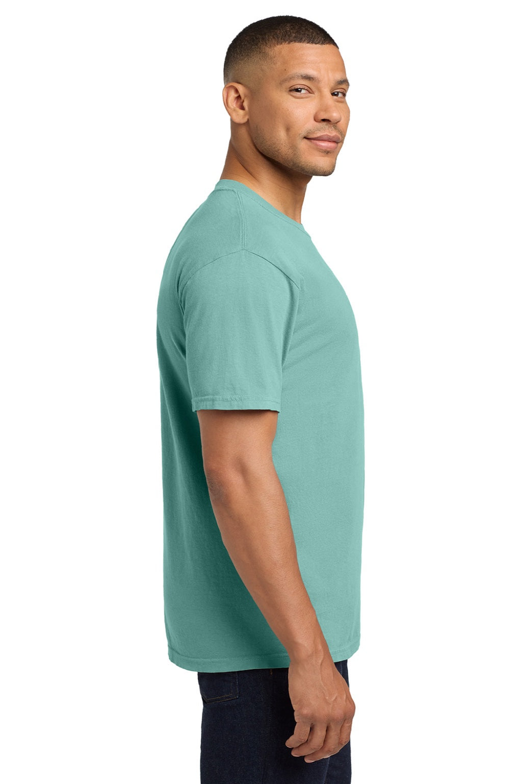 Comfort Colors 6030 Mens Short Sleeve Crewneck T-Shirt w/ Pocket Seafoam Green Model Side