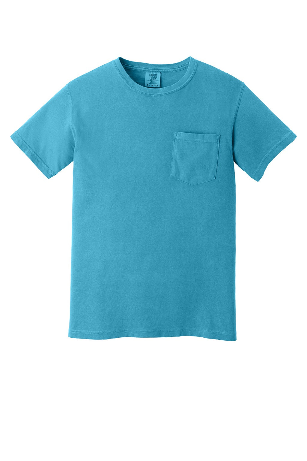 Comfort Colors 6030 Mens Short Sleeve Crewneck T-Shirt w/ Pocket Sapphire Blue Flat Front