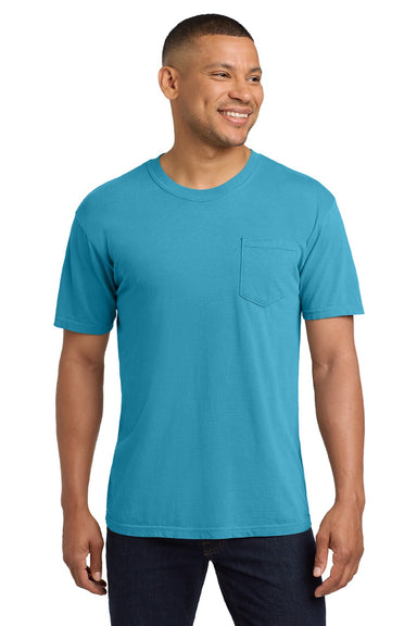 Comfort Colors 6030 Mens Short Sleeve Crewneck T-Shirt w/ Pocket Sapphire Blue Model Front