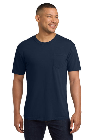 Comfort Colors 6030 Mens Short Sleeve Crewneck T-Shirt w/ Pocket True Navy Blue Model Front
