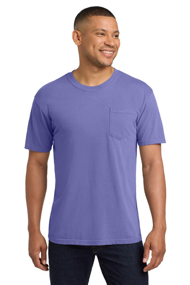 Comfort Colors 6030 Mens Short Sleeve Crewneck T-Shirt w/ Pocket Violet Purple Model Front