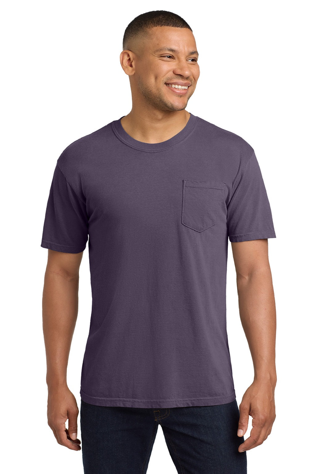 Comfort Colors 6030 Mens Short Sleeve Crewneck T-Shirt w/ Pocket Wine Model Front