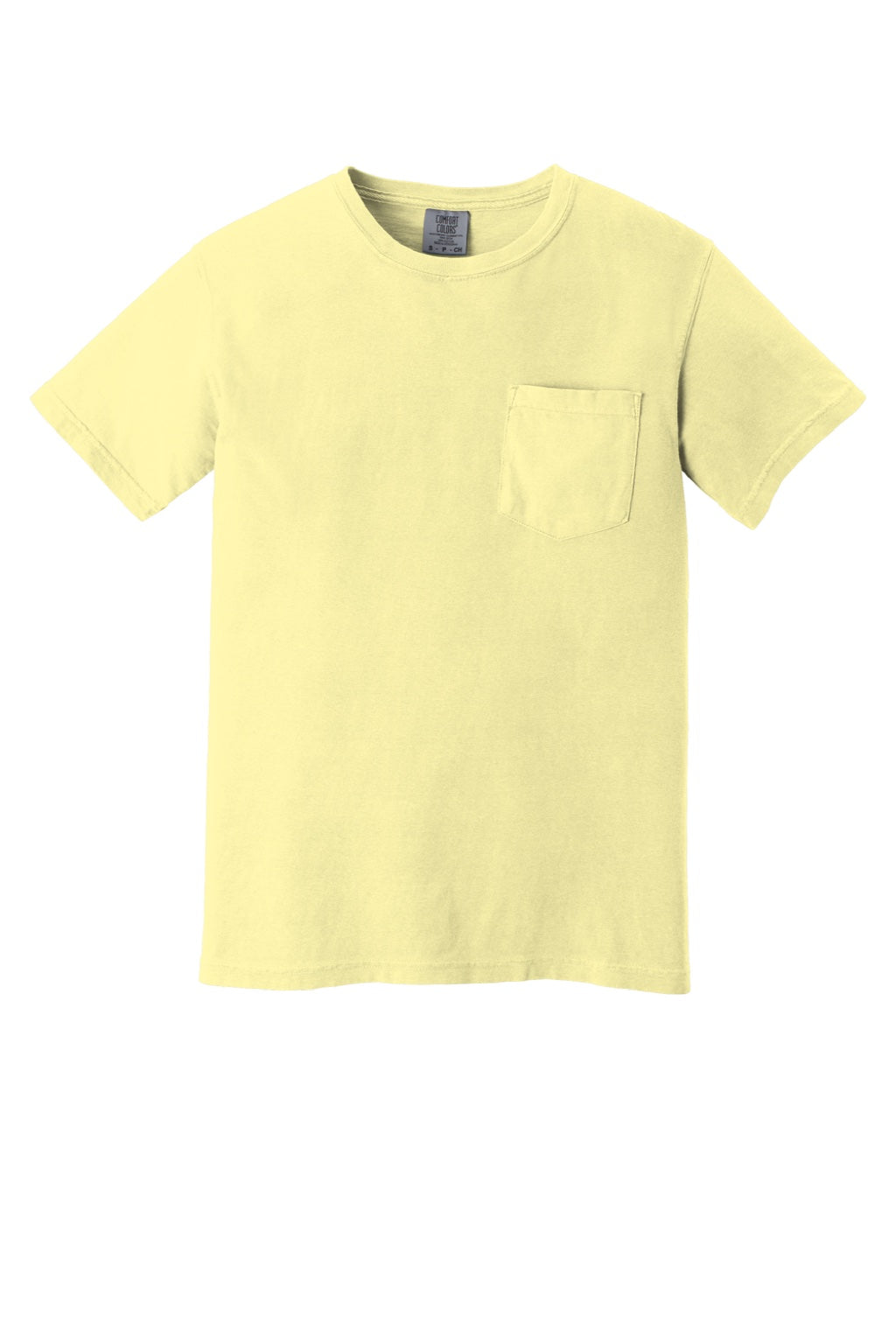 Comfort Colors 6030 Mens Short Sleeve Crewneck T-Shirt w/ Pocket Banana Yellow Flat Front