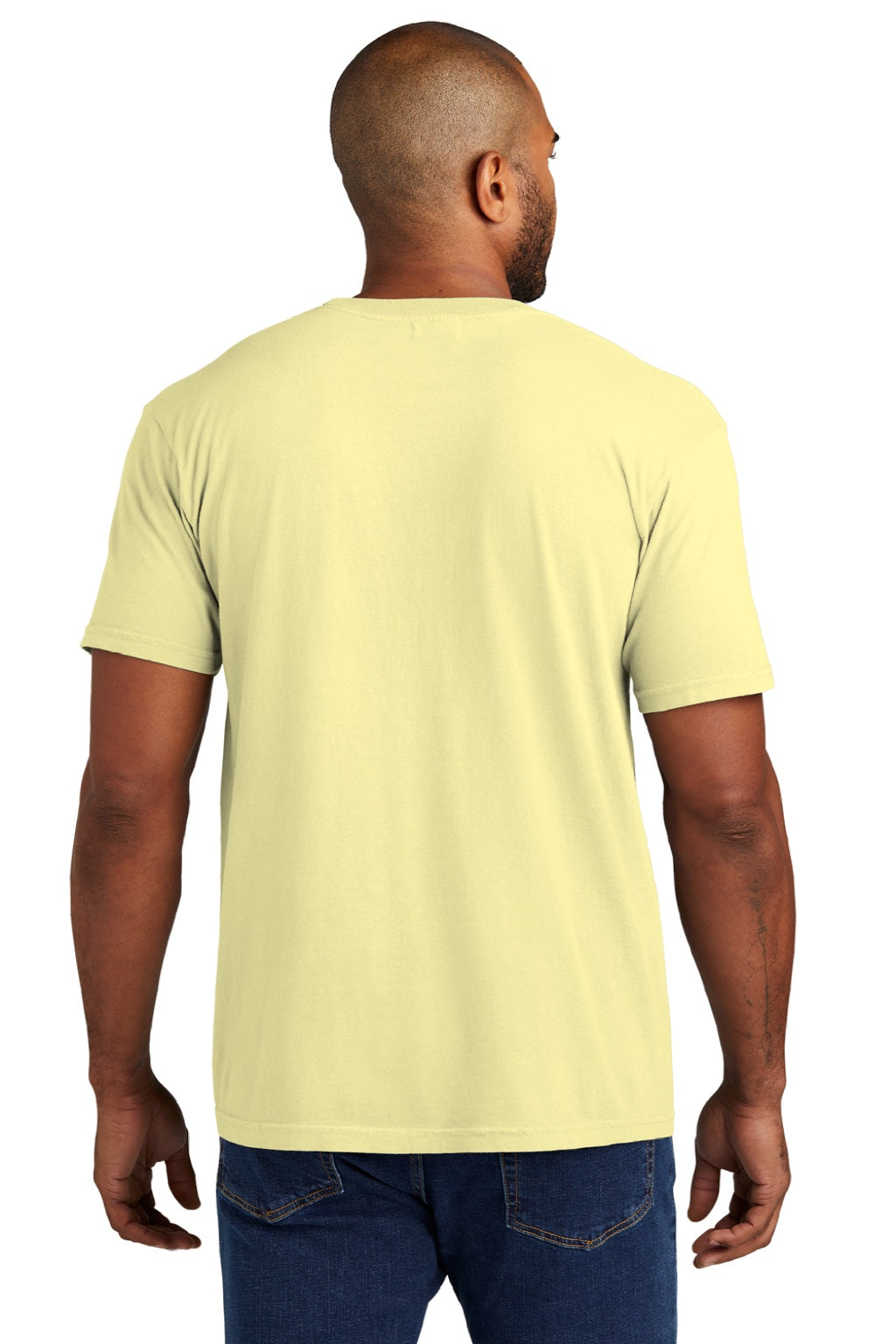 Comfort Colors 6030 Mens Short Sleeve Crewneck T-Shirt w/ Pocket Banana Yellow Model Back