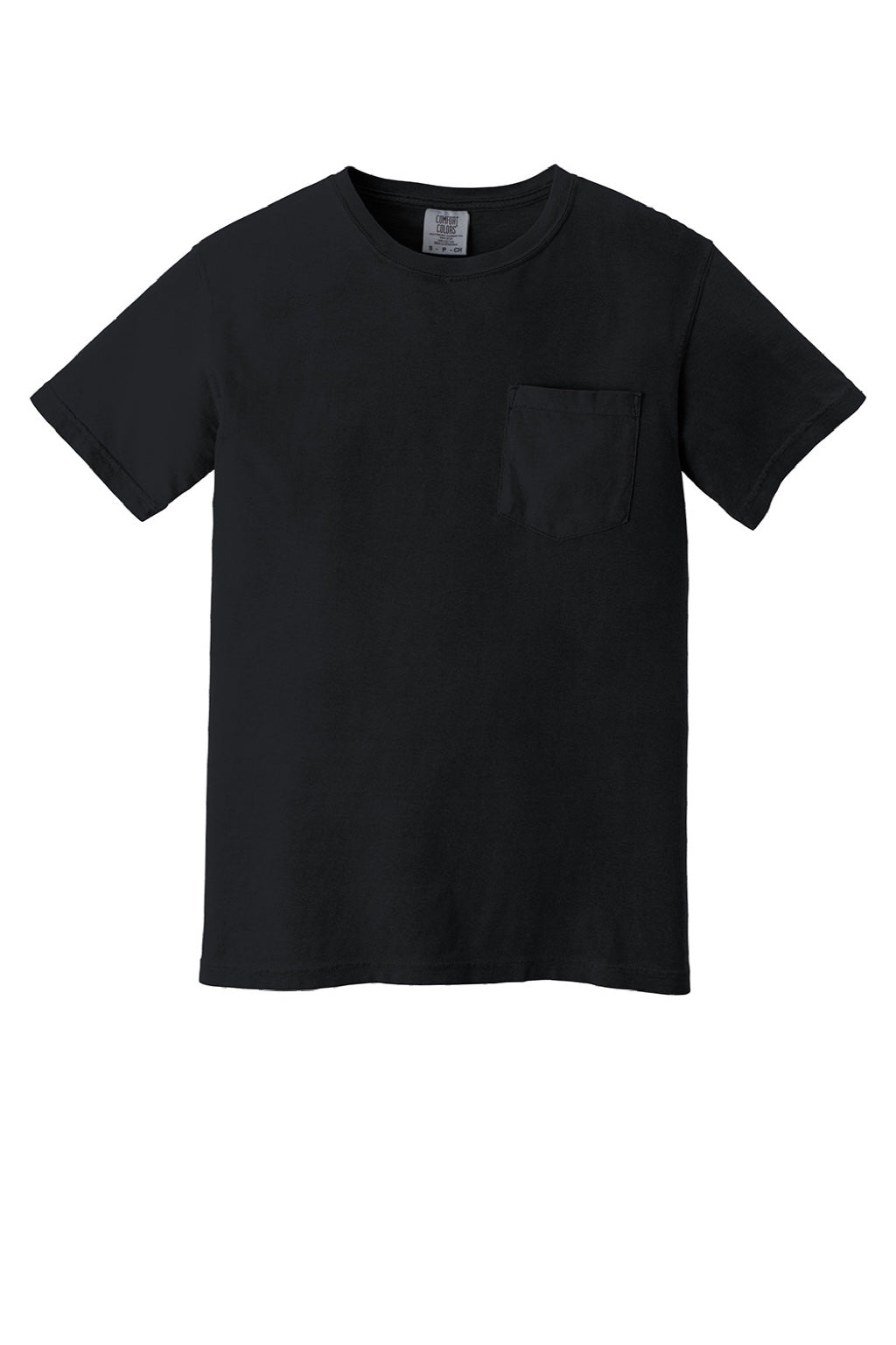 Comfort Colors 6030 Mens Short Sleeve Crewneck T-Shirt w/ Pocket Black Flat Front