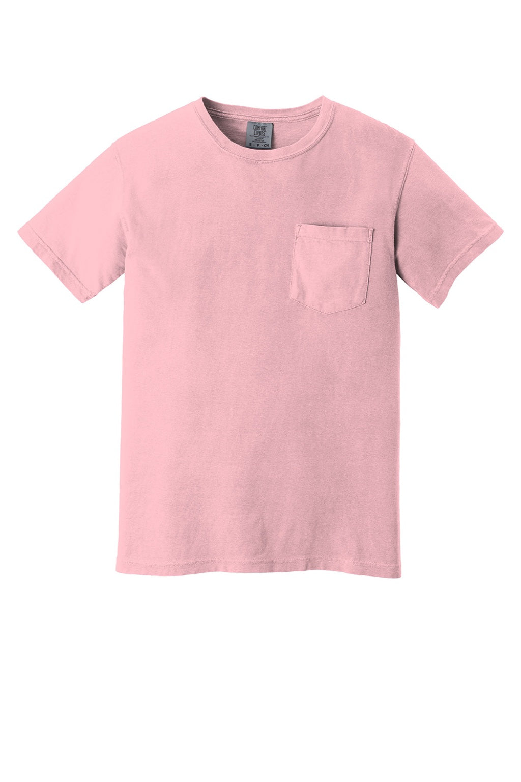 Comfort Colors 6030 Mens Short Sleeve Crewneck T-Shirt w/ Pocket Blossom Pink Flat Front