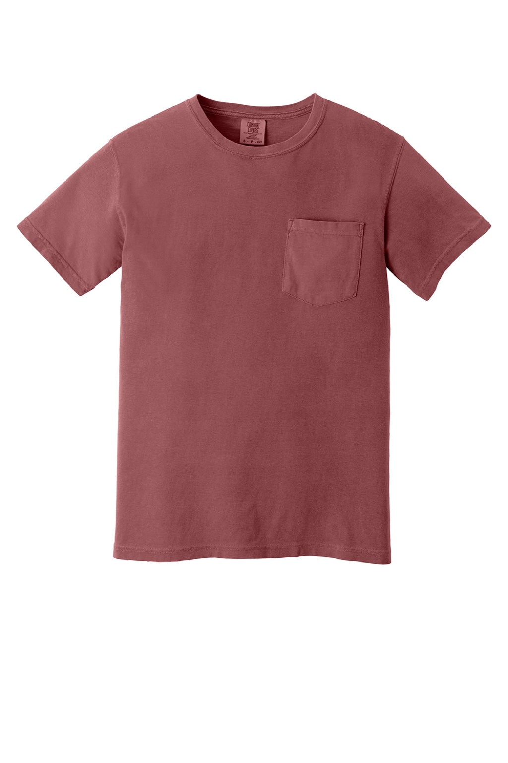 Comfort Colors 6030 Mens Short Sleeve Crewneck T-Shirt w/ Pocket Brick Red Flat Front