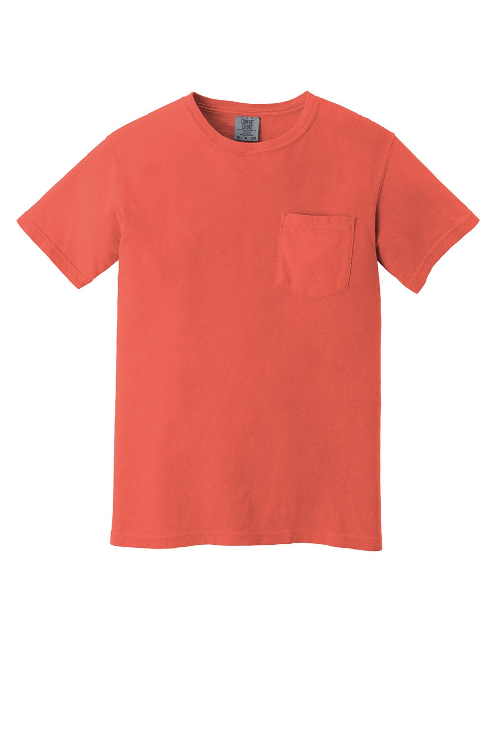 Comfort Colors 6030 Mens Short Sleeve Crewneck T-Shirt w/ Pocket Bright Salmon Flat Front