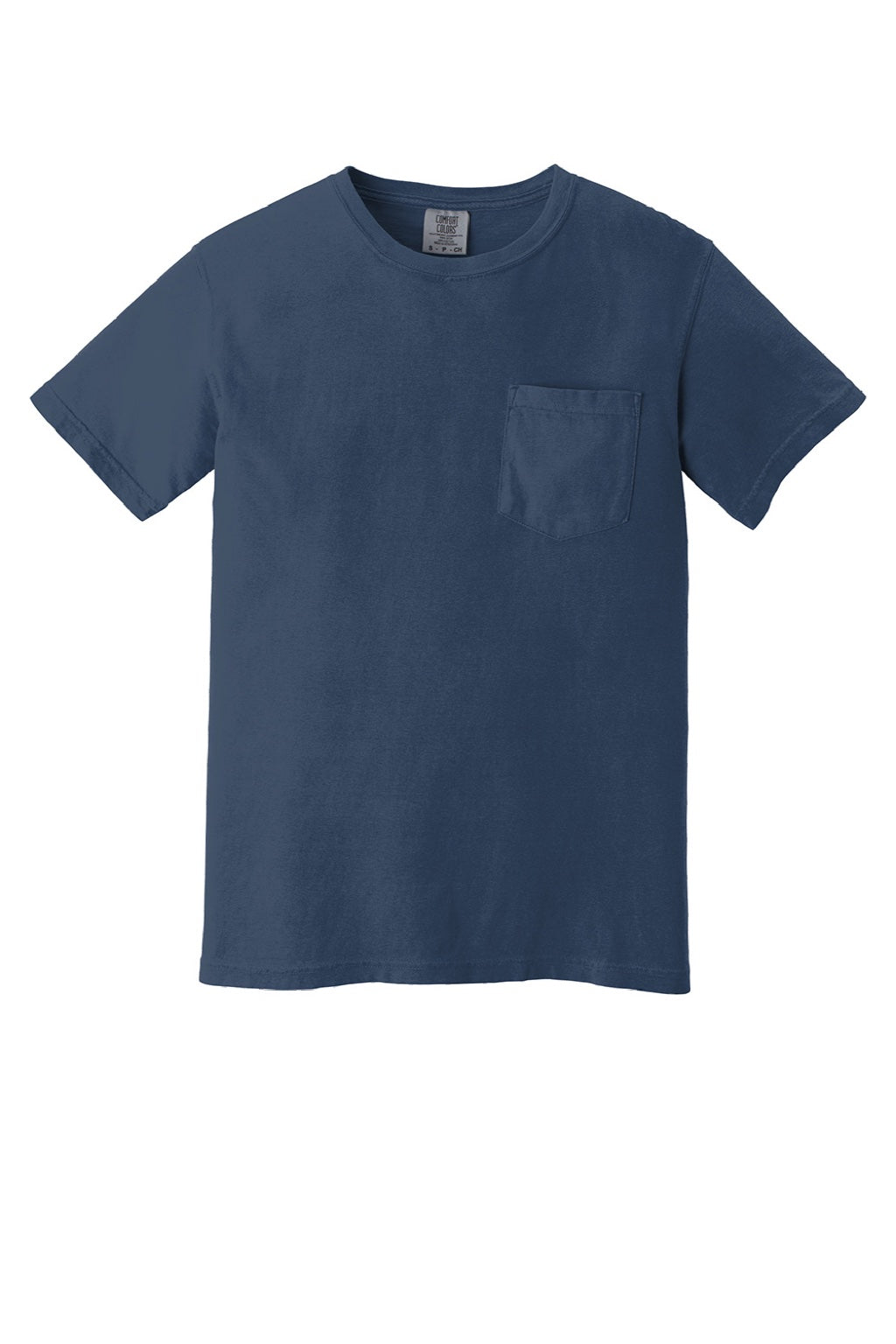 Comfort Colors 6030 Mens Short Sleeve Crewneck T-Shirt w/ Pocket China Blue Flat Front