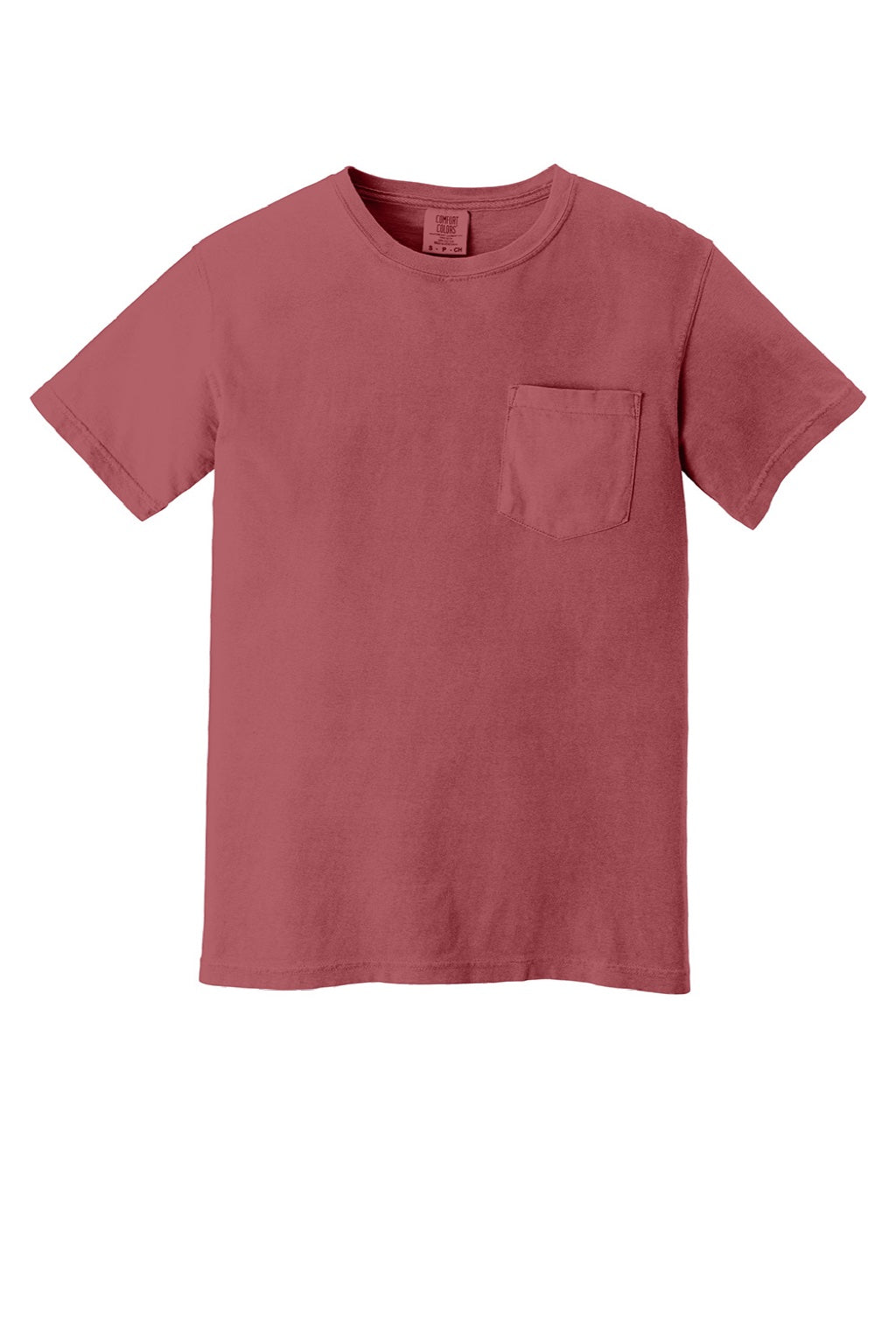 Comfort Colors 6030 Mens Short Sleeve Crewneck T-Shirt w/ Pocket Crimson Red Flat Front