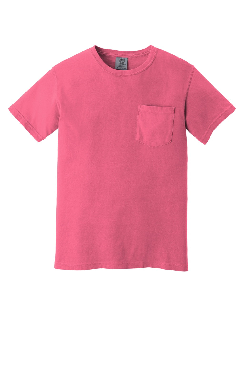 Comfort Colors 6030 Mens Short Sleeve Crewneck T-Shirt w/ Pocket Crunchberry Pink Flat Front