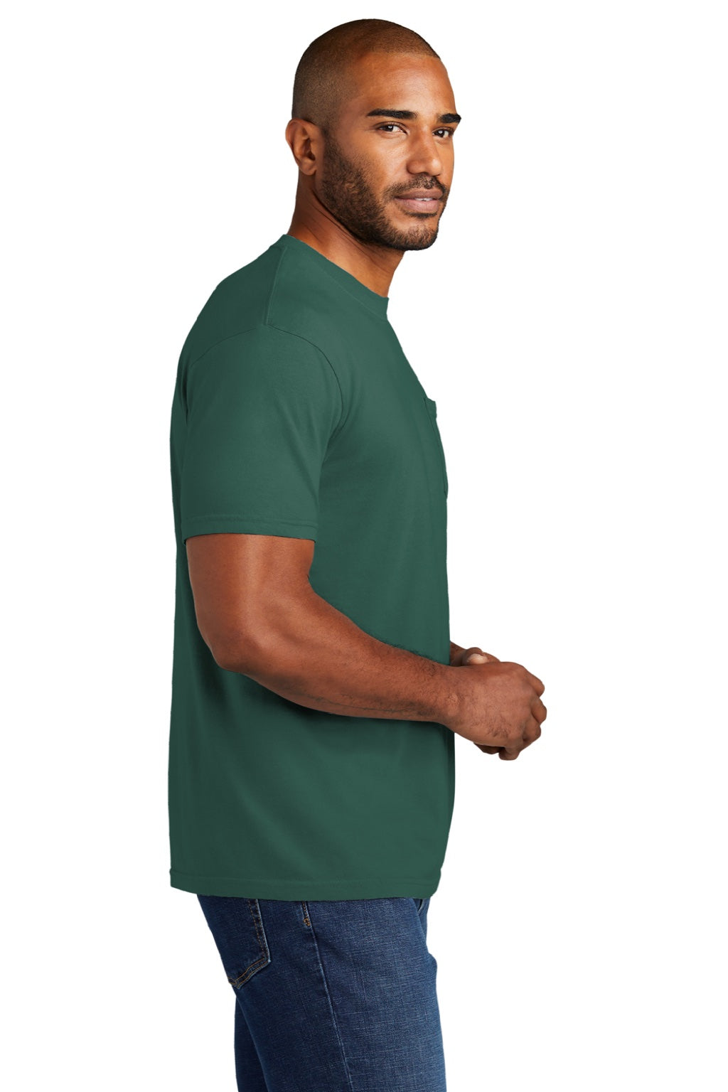 Comfort Colors 6030 Mens Short Sleeve Crewneck T-Shirt w/ Pocket Emerald Green Model Side