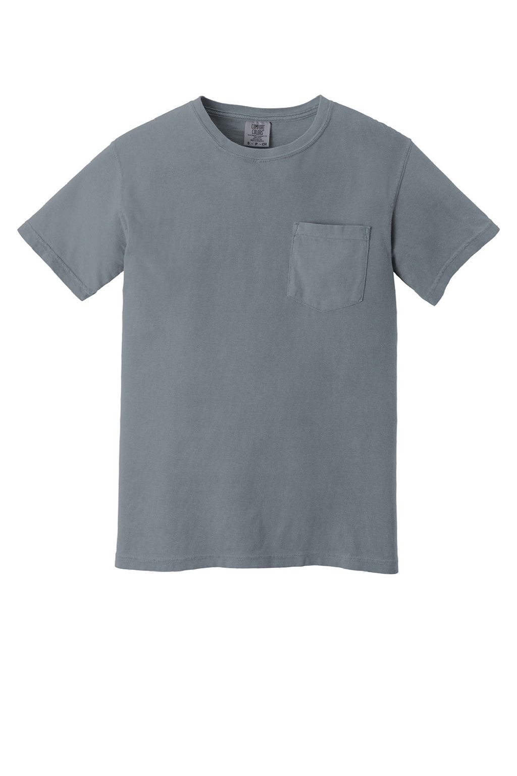 Comfort Colors 6030 Mens Short Sleeve Crewneck T-Shirt w/ Pocket Granite Grey Flat Front